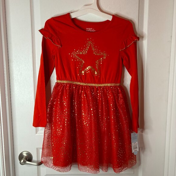 Cat & Jack Girls' Red Long Sleeve Holiday 'Star' Tulle Dress, Size M, Valentines - Picture 1 of 3